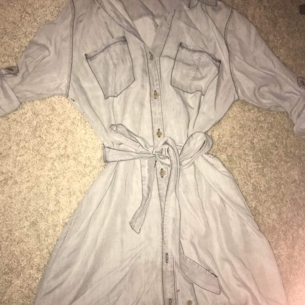 Tie Full Button Jean Dress